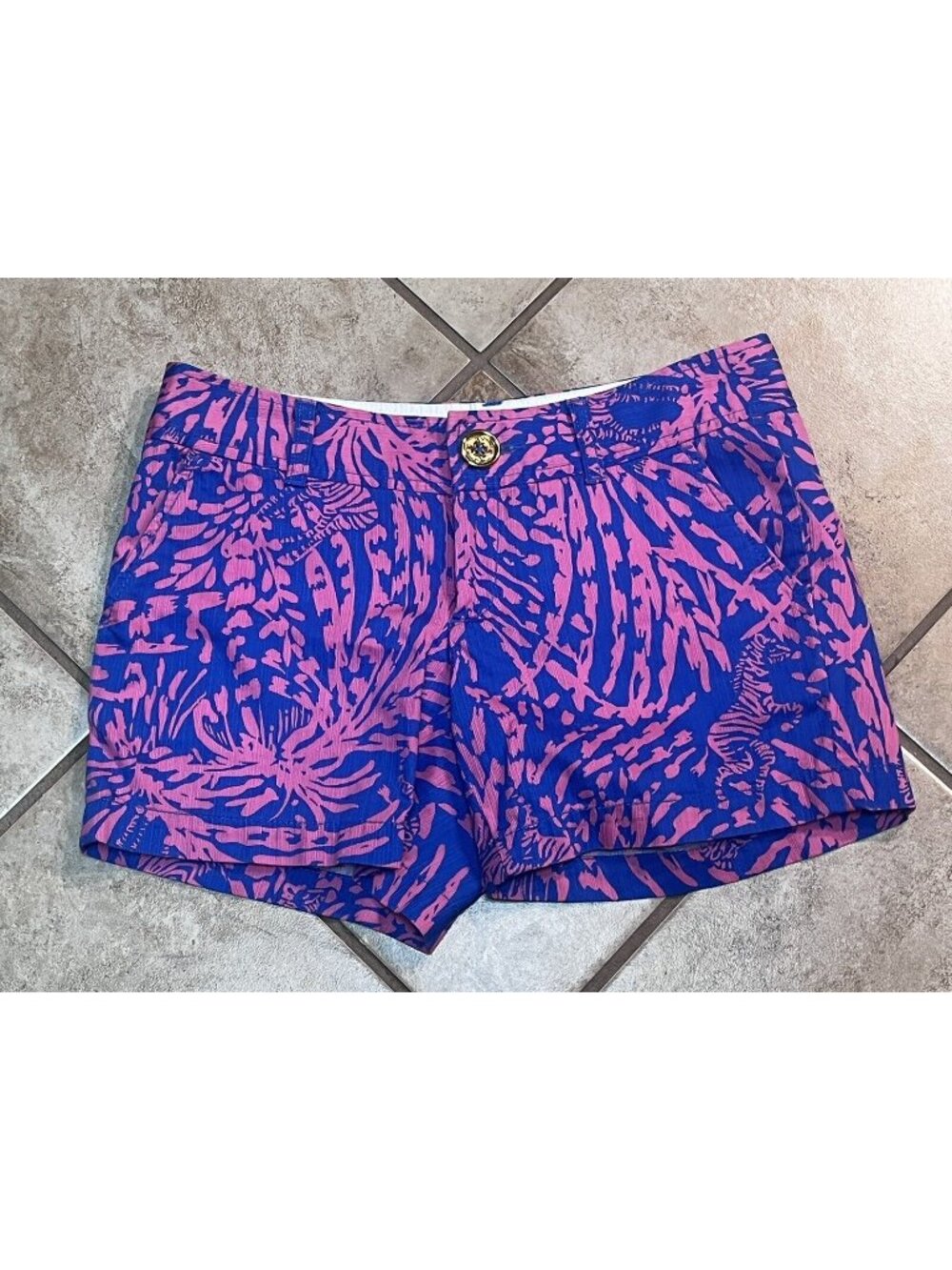 Lilly Pulitzer Womens Shorts Callahan Pink Blue Print Size 0 Cotton Shorts U9-37